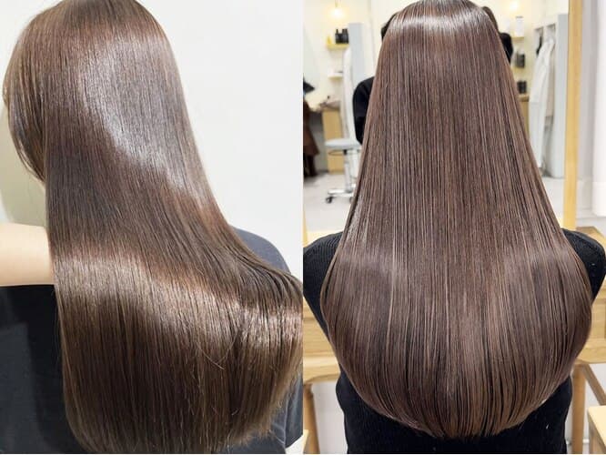 Soft, glossy adult hair style with hair quality improvement colors